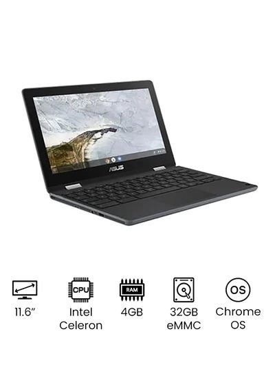اسوس كروم بوك Flip C214MA مع شاشة 11.6 بوصة ، Celeron N4120 / ذاكرة 4 جيجابايت / 32 جيجابايت eMMC + تخزين سحابي / بطاقة رسومات Intel HD مدمجة / كاميرا مزدوجة / نظام تشغيل Chrome
