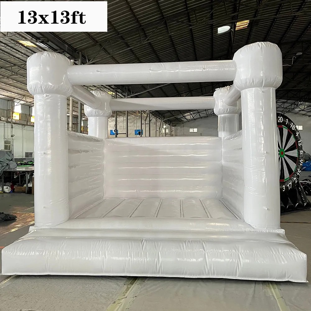 Commercial Grade Full PVC Inflatable Bouncer - White Wedding Bounce House with Included Air Blower for Indoor & Outdoor Use