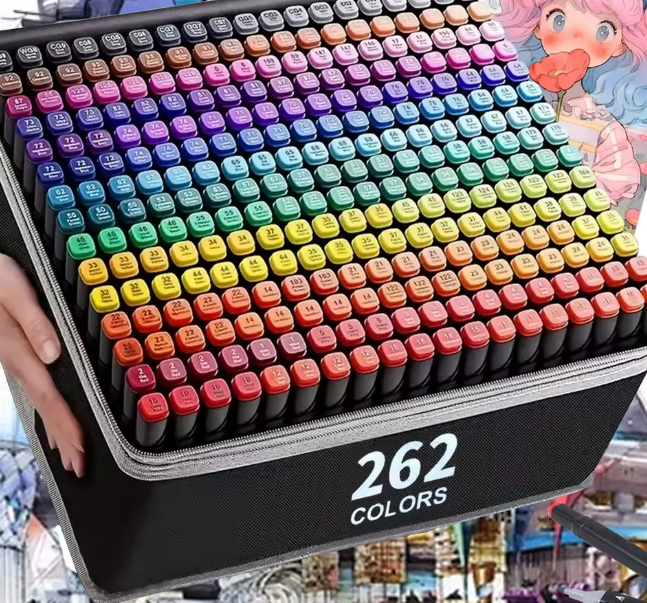 مجموعة أقلام تلوين مزدوجة الرأس – 24 حتى 168 لونًا للرسم، الكاريكاتير، وتصميم اللوحات