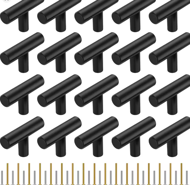 مجموعة 20 مقبض درج وخزانة من الفولاذ المقاوم للصدأ باللون الأسود غير اللامع – شكل T، ثقب واحد، للطول الإجمالي 2