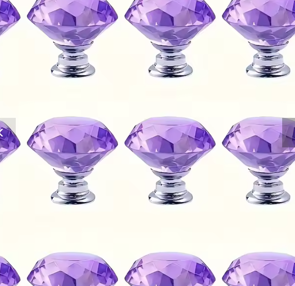 مجموعة 12 مقبض خزانة كريستالي زجاجي – 30 ملم، لون أرجواني، للأدراج وخزائن المطبخ