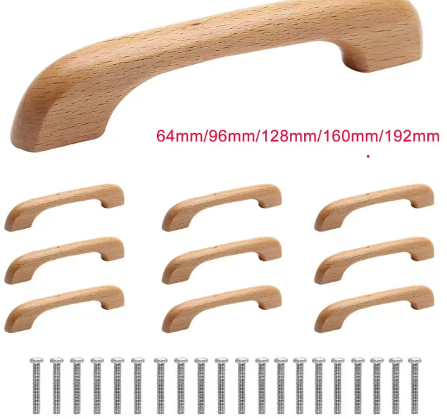 طقم 10 مقابض خزانة خشبية طبيعية صلبة – لأدراج المطبخ مع خيارات تباعد 64-192 ملم