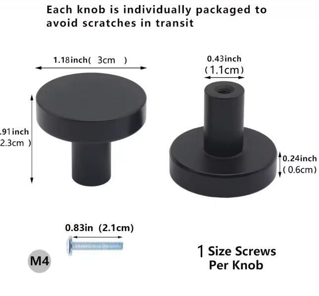 مقابض خزانة ودرج دائرية سوداء غير لامعة – مجموعة 5/8/16/30/50 قطعة