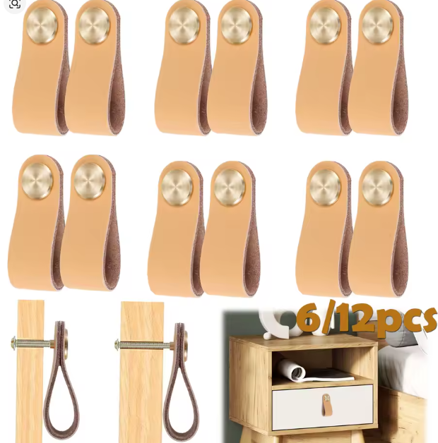 مقابض درج وخزانة جلدية زخرفية – مجموعة 6/12 قطعة للمطبخ والأثاث