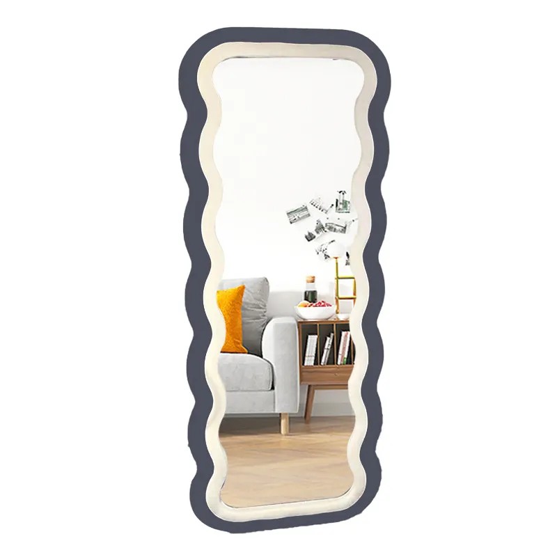 Home floor standing full-length mirror with velvet edging and contrasting color double frame shopping mall standing mirror