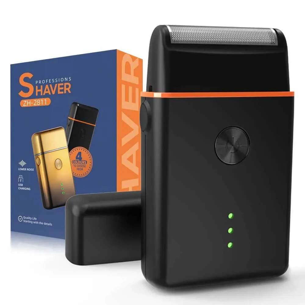 ماكينة حلاقة كهربائية تعمل بشحن USB، محمولة وسهلة الحمل، ماكينة تشذيب اللحية، ستانلس ستيل R251105