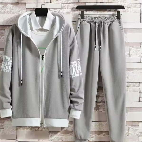 طقم بدلة رياضية رجالية – سويت شيرت بغطاء رأس وسراويل – كاجوال