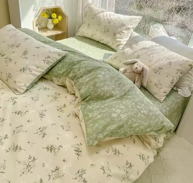 طقم سرير رومانسي من 4 قطع – غطاء لحاف دانتيل