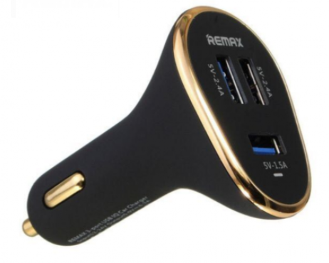 شاحن السيارة يو اس بي 3 منافذ من ريماكس RCC-302، اسود