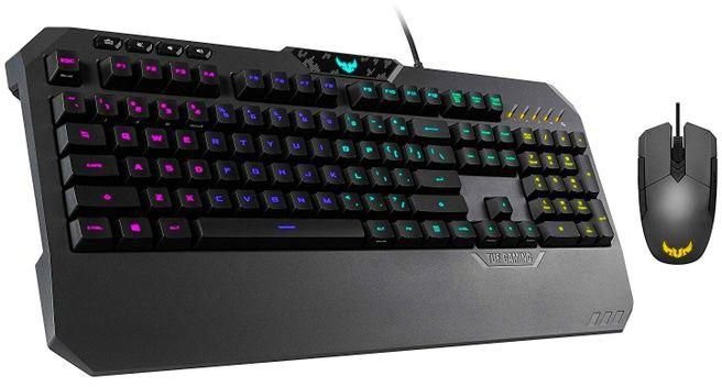 كيبورد أسوس TUF Gaming K5 RGB مزودة بمفاتيح Mech-Brane لمسية ومقاومة لانسكاب السوائل .وماوس M5 مريح للألعاب RGB مع مستشعر بصري مناسب للألعاب وطلاء متين وإضاءة Aura Sync | لوحة مفاتيح قيمنق
