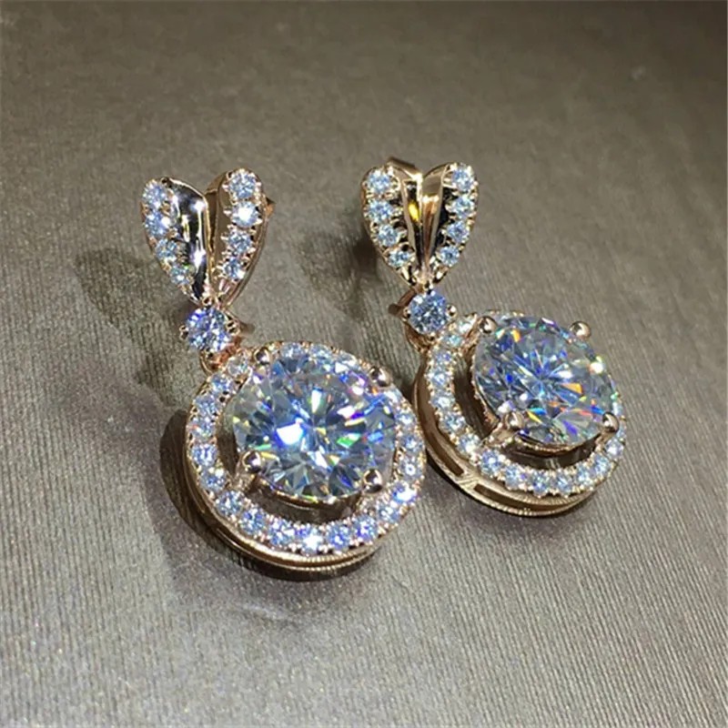 Bowknot 18K Rose Gold Diamond Dangle Earring Original 925 sterling silver Jewelry Party Wedding Drop Earrings for Women Bridal Q251112