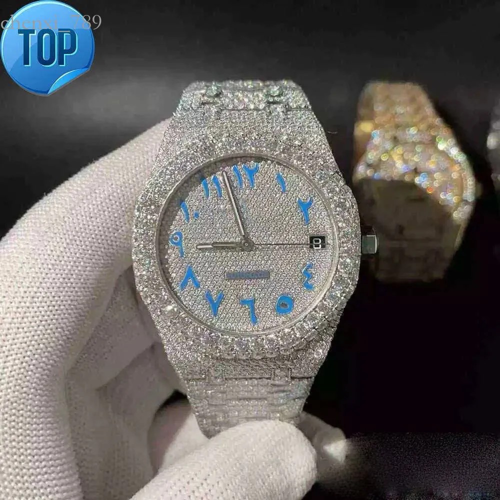 VVS Moissanite mens watch Automatic Sier dias pass tt Top quality ETA movement 904L stainls steel iced out sapphire watchAUUT7ZMP