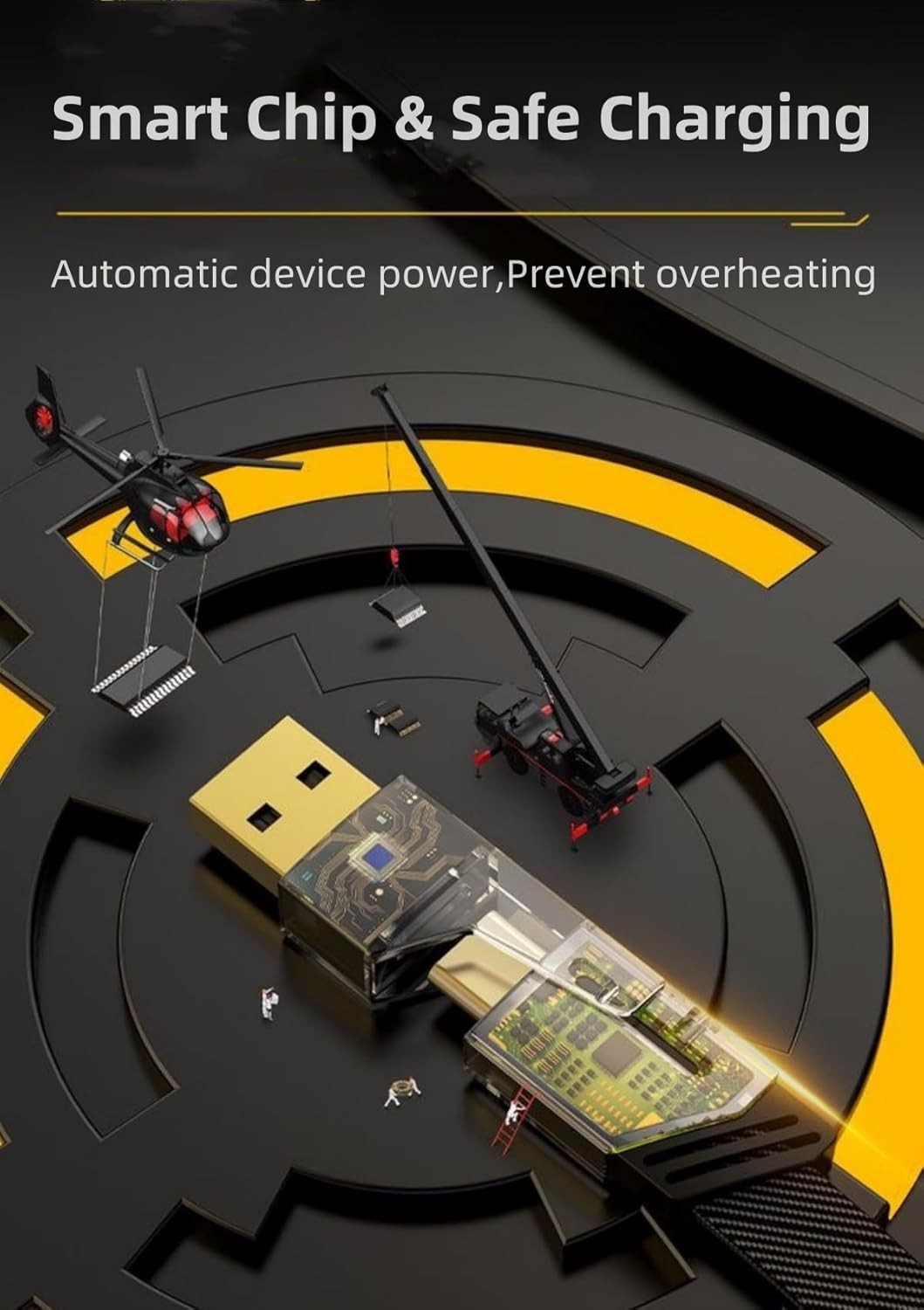 • كابل شاحن USB متعدد 15 سم، شحن سريع 65 واط 3 في 1 (Lightning, Type-C & Micro USB)