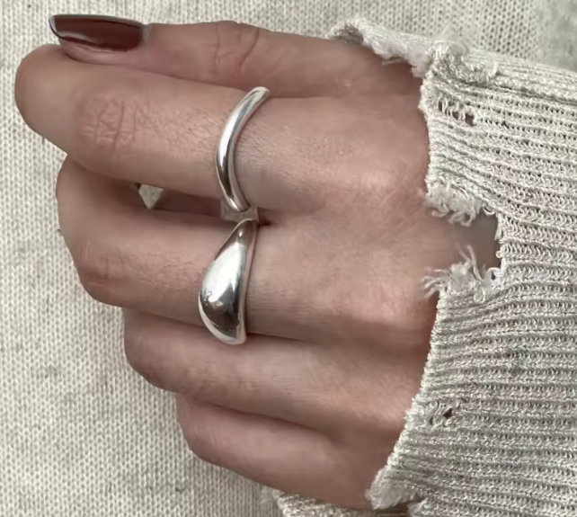 خاتم نسائي فضة 925 غير منتظم – تصميم هندسي بسيط